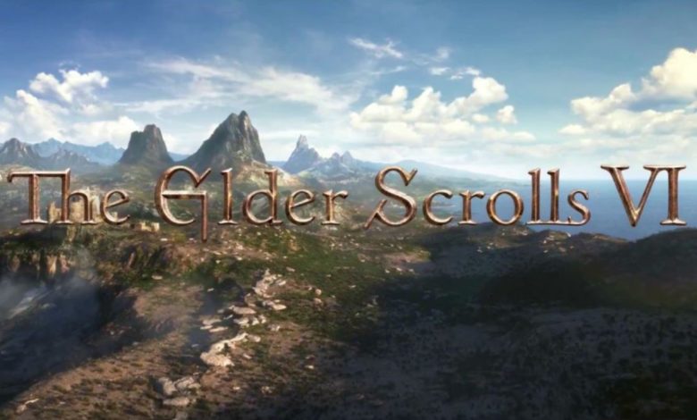 Elder Scrolls VI logo on top of a landscape