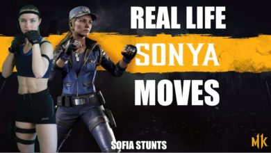 Mortal Kombat stuntwoman doing Sonya Blade's moves
