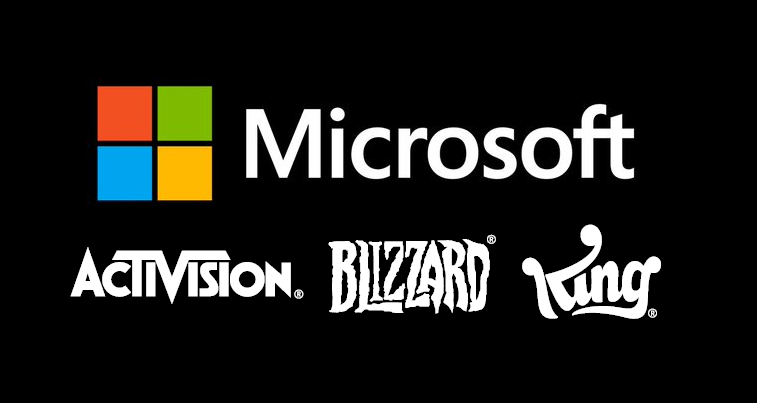 Microsoft logo above Activision's logos