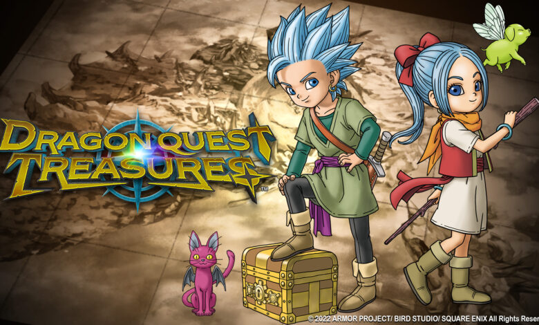 Dragon Quest Treasures logo with Erik and Mia