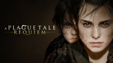 A Plague Tale: Requiem logo with Hugo and Amicia on the right.